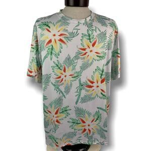 Large SSLR Short Sleeve Mens Pullover Shirt White Hawaiian Print Activewear